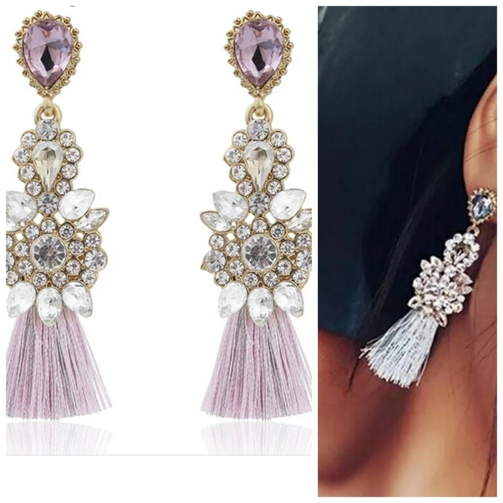 Rhinestone Long Thread Tassel Earrings Temperament - Picture 2 of 2